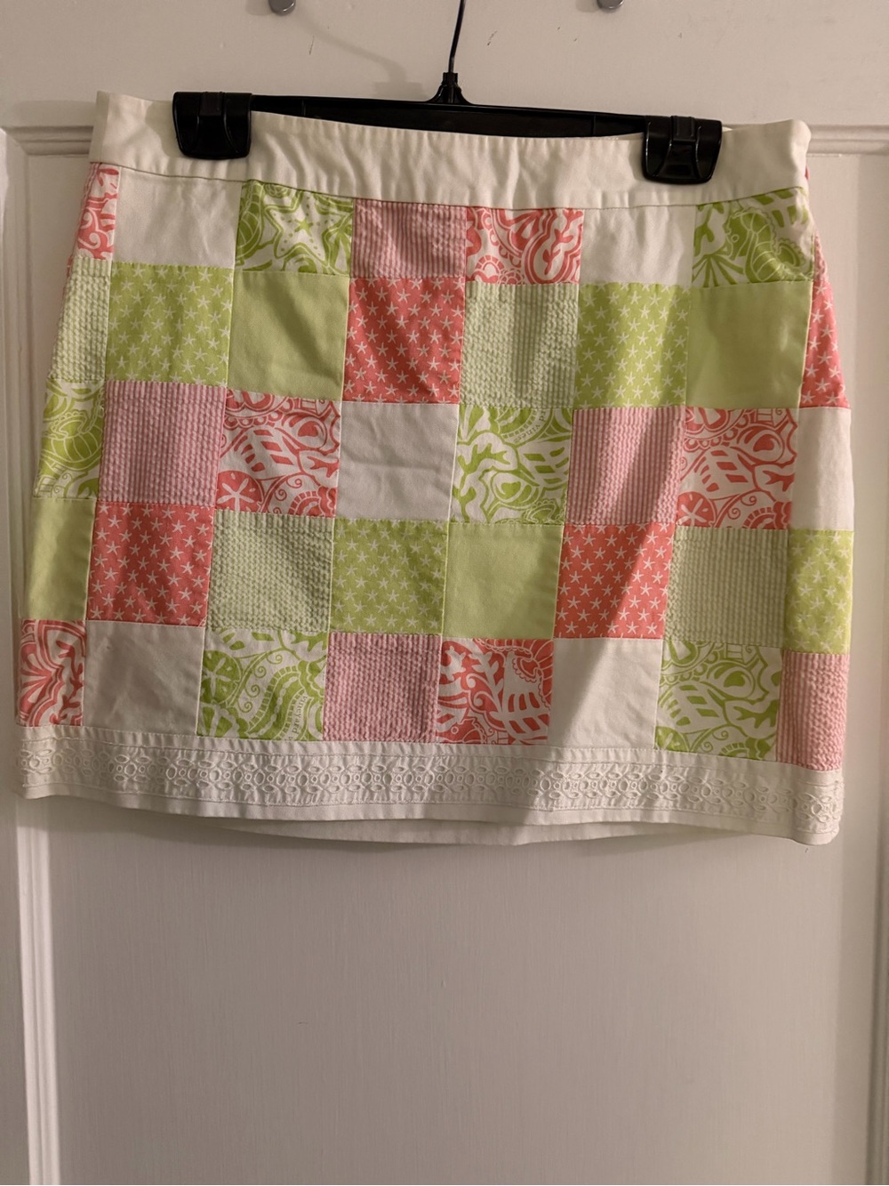 Vineyard Vines Patchwork Mini Skirt in Pink, Lime & White